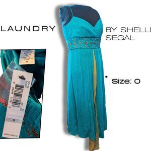 Laundry by Shelli Segal Aqua Beaded Gown - Size 0 -NWT